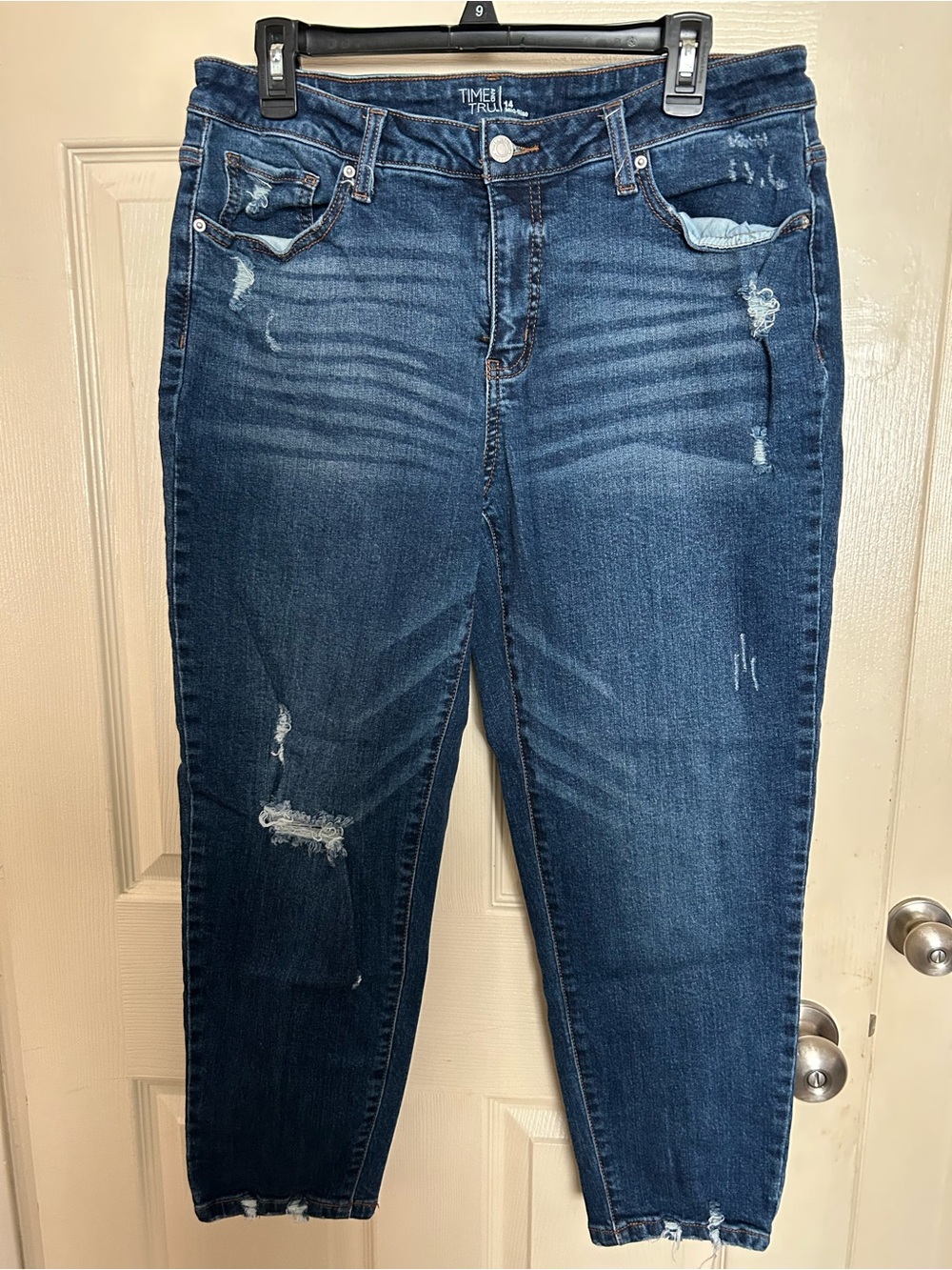Time and Tru Dark Blue Distressed Boyfriend Jeans